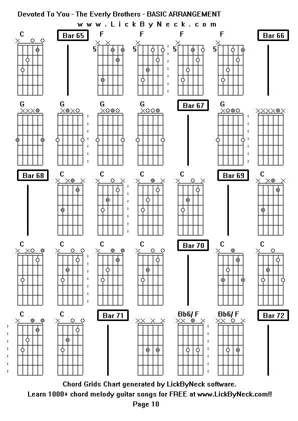 Chord Grids Chart of chord melody fingerstyle guitar song-Devoted To You - The Everly Brothers - BASIC ARRANGEMENT,generated by LickByNeck software.